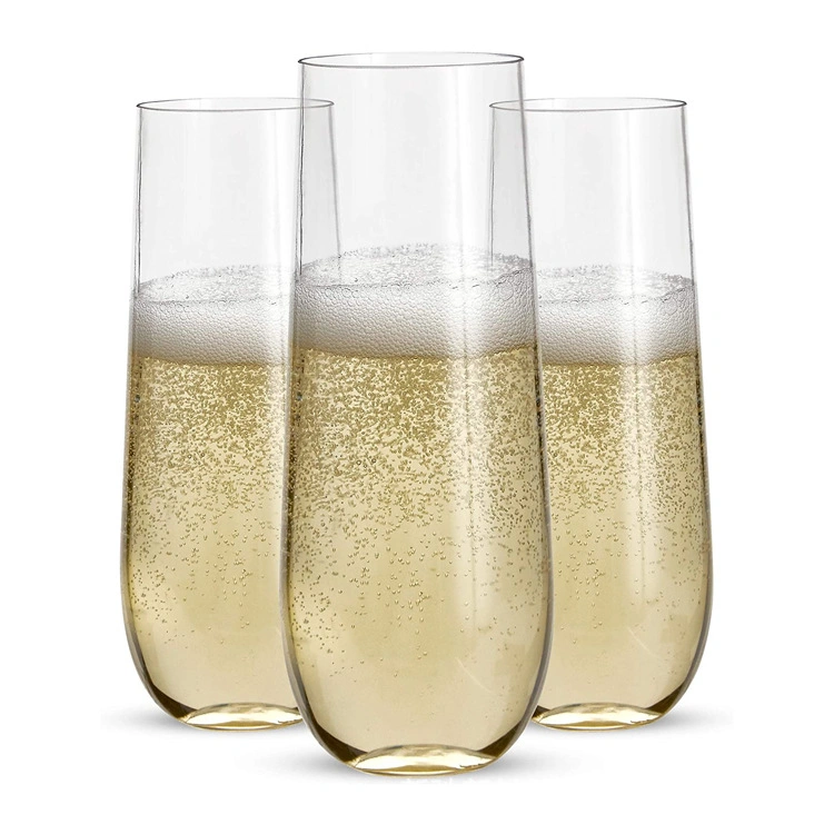 Amazon Trending Promotional Gifts Clear Wine Crystal Cocktail Champagne Plastic Flutes with Golden Rim