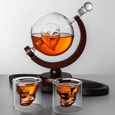 Whisky-Glaswaren, Whiskey-Dekanter, Totenkopf, Whisky-Becher-Set, Whiskey-Dekanter-Set