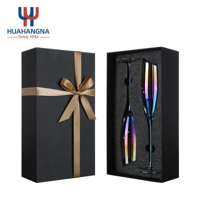 Luxus-Champagnergläser und -flöten aus schillerndem Kristallglas mit individuellem Logo in Geschenkbox für die Hochzeitsfeier